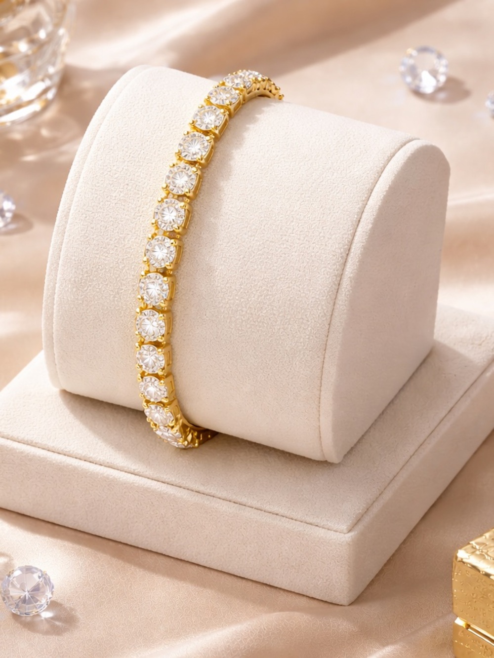 18K Gold Plated Tennis Bracelet 8” 4mm CZ Unisex Jewelry